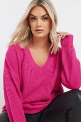 YOURS Plus Size Pink V-Neck Knitted Jumper | Yours Clothing 5