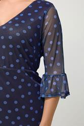 YOURS LONDON Plus Size Navy Blue Polka Dot Mesh Tiered Dress | Yours Clothing 4