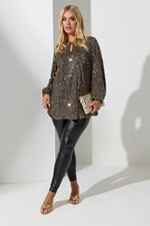 YOURS LONDON Plus Size Gold Sequin Keyhole Top | Yours Clothing 1
