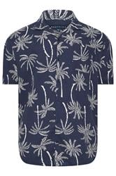 BadRhino Big & Tall Navy Blue Palm Tree Print Short Sleeve Shirt