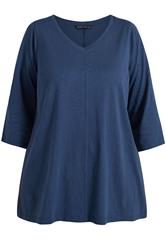 EVANS Plus Size Navy Blue V-Neck Cotton Top | Evans 5