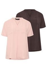 EVANS Curve 2 Pack Brown And Pink Utility Shirts