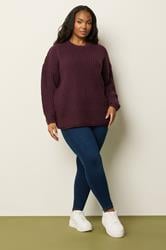 YOURS Plus Size Burgundy Red Waffle Knit Jumper | Yours Clothing 4