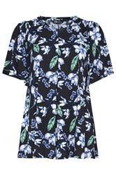 YOURS Curve Black Floral Pleat Front Top