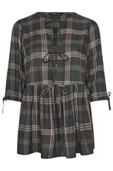 YOURS Plus Size Brown Check Tie Front Peplum Top | Yours Clothing 5