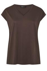YOURS Curve Chocolate Brown V-Neck Basic T-Shirt