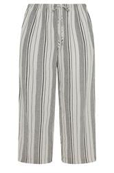 YOURS Curve Natural Brown Stripe Linen Look Trousers