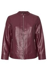 YOURS Plus Size Burgundy Red Biker Faux Leather Jacket | Yours Clothing 5