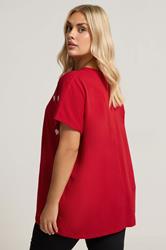 YOURS Plus Size Red Printed Heart Slash Detail Top | Yours Clothing 2