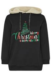 YOURS Plus Size Black 'Merry Christmas' Glitter Tree Novelty Hoodie | Yours Clothing 6
