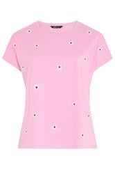 YOURS Curve Light Pink Embroidered Daisy T-Shirt