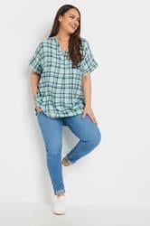 YOURS Plus Size Mint Green Check Print Short Sleeve Shirt | Yours Clothing 2