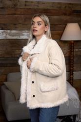 YOURS Plus Size Ivory White Shaggy Faux Fur Trim Coat | Yours Clothing 1