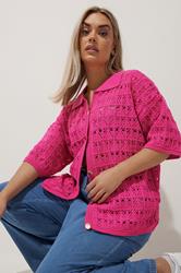 LIMITED COLLECTION Plus Size Pink Crochet Shirt | Yours Clothing 4