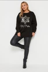 YOURS Plus Size Black Sequin Embellished 'Merry Christmas' Sweatshirt | Yours Clothing 1