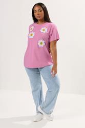 YOURS Plus Size Pink Applique Daisy T-Shirt | Yours Clothing 2
