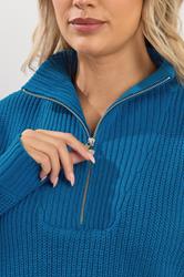 YOURS Plus Size Blue Quarter Zip Jumper | Yours Clothing 4