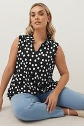 YOURS Plus Size Black Polka Dot Textured Swing Vest Top | Yours Clothing 1