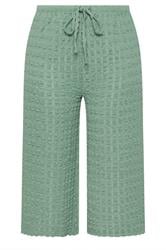 YOURS Curve Sage Green Bubble Textured Cropped Trousers