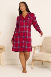 YOURS Plus Size Red Check Button Through Soft Touch Nightdress | Yours Clothing 3