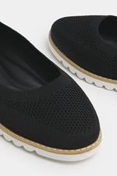 Black Knitted Slip On Ballet Flats In Extra Wide EEE Fit | Yours Clothing 5