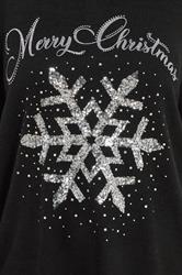 YOURS Plus Size Black Sequin Snowflake Novelty Christmas Jumper | Yours Clothing 4