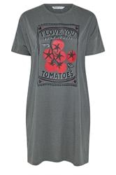 YOURS Plus Size Grey 'I Love You From My Head Tomatoes' Nightdress | Yours Clothing 5