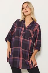 YOURS Plus Size Navy Blue & Pink Check Overhead Shirt | Yours Clothing 3