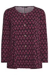 YOURS Curve Pink Floral Ribbed Button Swing Top