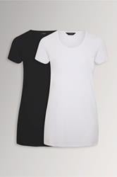 YOURS Plus Size 2 PACK Black & White Longline T-Shirts | Yours Clothing  3