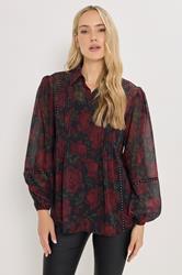 LTS Tall Red Rose Stud Trim Pintuck Shirt | Long Tall Sally 1