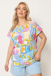 YOURS Plus Size White Tile Print Trim Detail T-Shirt | Yours Clothing 3