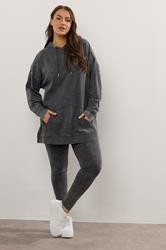 YOURS Plus Size Black Acid Wash Longline Hoodie | Yours Clothing 2