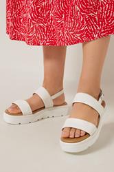 White Faux Leather Padded Wedge Sandals In Extra Wide EEE Fit