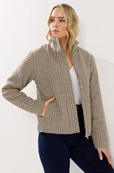 LTS Tall Brown Check Funnel Neck Coat | Long Tall Sally 3