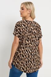 YOURS Plus Size Brown Textured Leopard Print Notch Neck Top | Yours Clothing 2