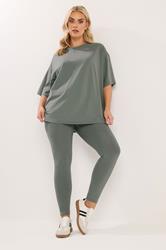 YOURS Plus Size Sage Green T-Shirt & Legging Set | Yours Clothing 3
