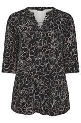 YOURS Curve Black Floral Print Placket Top