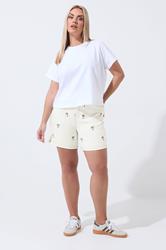 LIMITED COLLECTION Plus Size Natural Brown Palm Tree Embroidered Shorts | Yours Clothing 1