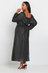 YOURS Plus Size Black Silver Polka Dot Chiffon Maxi Dress | Yours Clothing  2