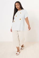YOURS Plus Size White Applique Daisy T-Shirt | Yours Clothing 2