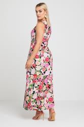 YOURS Curve Pink Floral Print Square Neck Maxi Dress | Yours Clothing 3