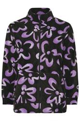 YOURS Plus Size Black Floral Zip Through Fleece Jacket | Yours Clothing 5