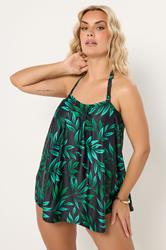 YOURS Plus Size Black Leaf Print Pleated Tankini Top | Yours Clothing 2