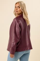 YOURS Plus Size Burgundy Red Biker Faux Leather Jacket | Yours Clothing 3