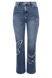 LIMITED COLLECTION Plus Size Indigo Blue Denim Butterfly Embroidered Jeans | Yours Clothing 5