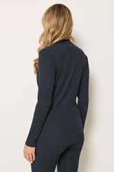 LTS Tall Women's Navy Blue Ribbed Zip Through Top | Long Tall Sally 3