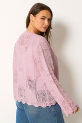 YOURS Plus Size Pink Crochet Knitted Cardigan | Yours Clothing 2