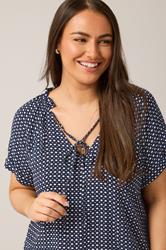 EVANS Plus Size Blue Dot Print Tie Neck Blouse | Evans 4