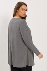 YOURS Plus Size Grey  Soft Touch Ribbed Long Sleeve Top | Yours Clothing 2